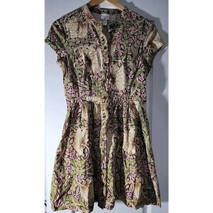 Morris & Co H&M Floral Pimpernel All Over Print Button Up A-Line Dress Size 6